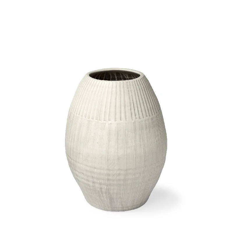 Petite White Embossed Stripes Ceramic Vase