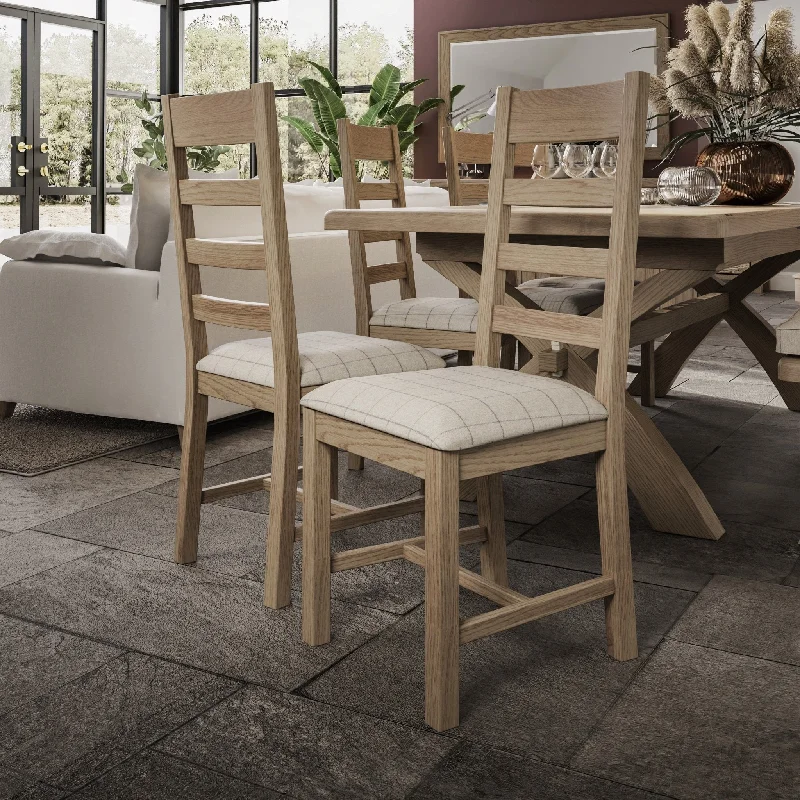 Rusper Oak Slatted Fabric Dining Chair - Natural Check