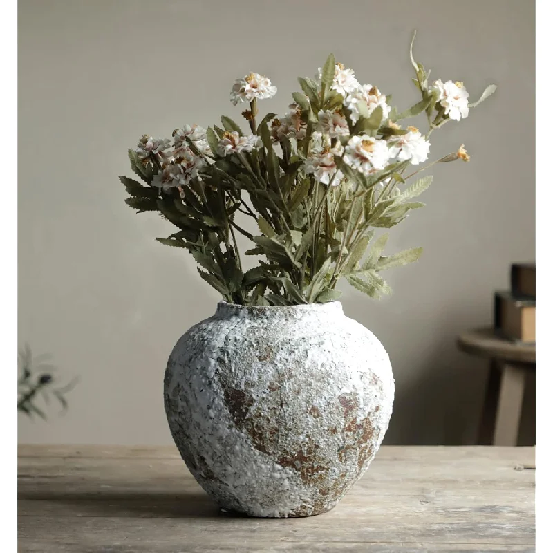 Rustic Ceramic Circular Flower Vase, Vintage Floor Tall Vases Farmhouse Decor