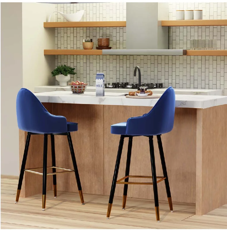 Set of 2 Dublin Bar Stools Stool Kitchen Chairs Swivel Velvet Barstools Vintage - Blue