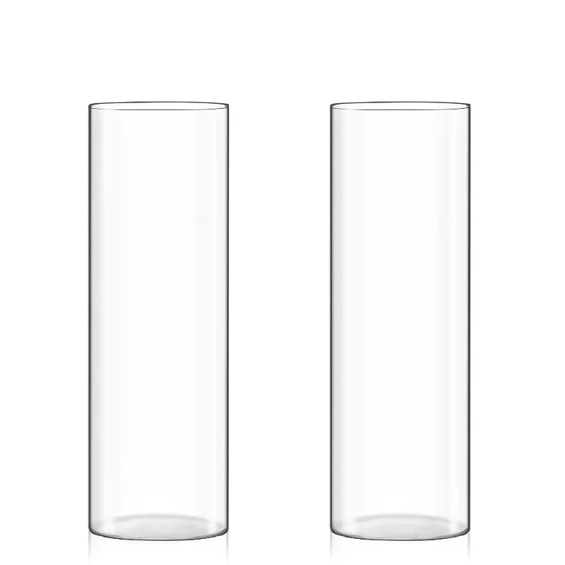 Set Of 2 Clear Glass Cylinder Vases For Centerpieces, 12 X 4 Inch Tall Glass H