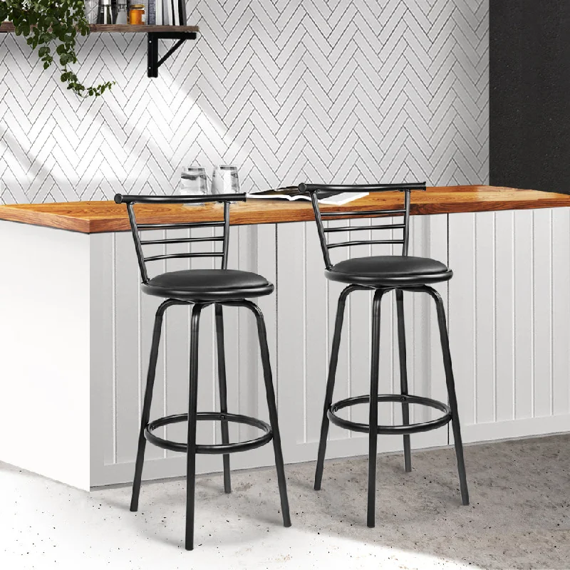 Set of 2 Voula PU Leather Bar Stools - Black & Steel