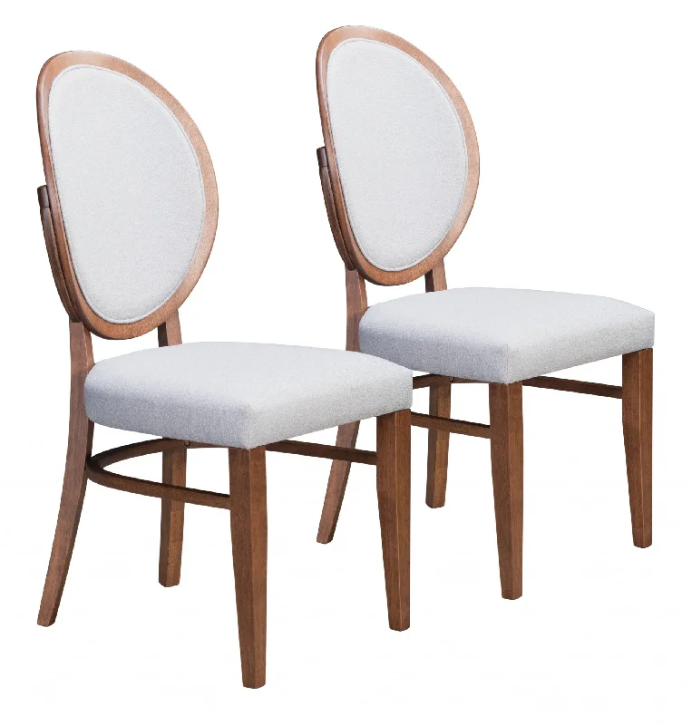 Set of Two Gray And Brown Upholstered Fabric King Louis Back Dining Side Chairs