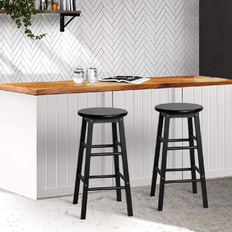 Set of 2 Lucerne Beech Wood Backless Bar Stools - Black