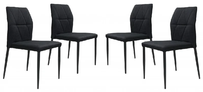 Set of Four Tufted Black Upholstered Fabric Dining Side Chairs