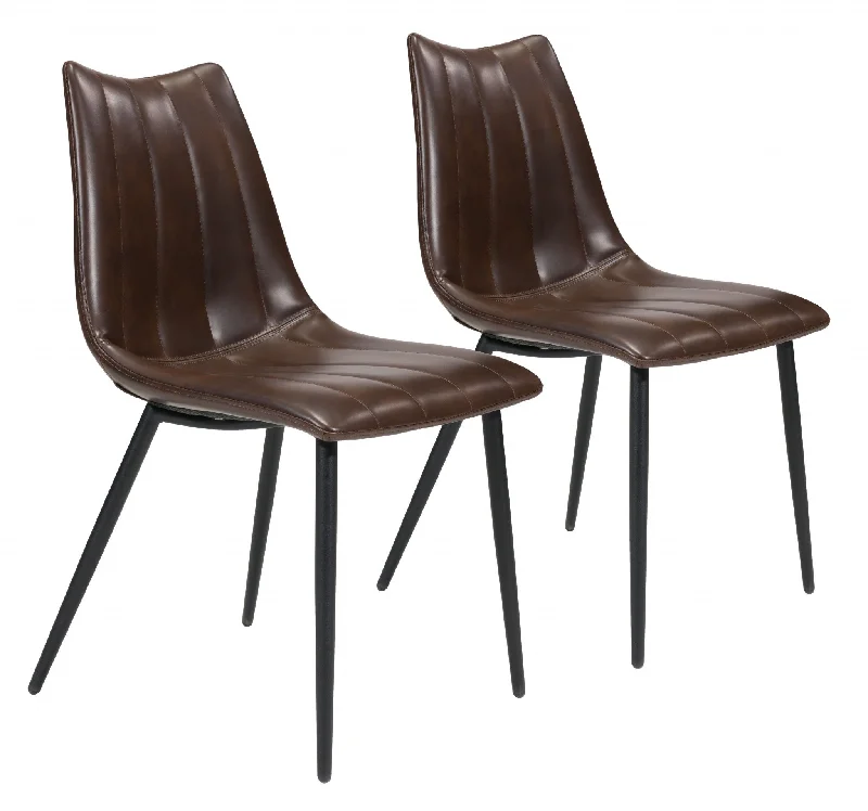 Set of Two Brown And Black Upholstered Faux Leather Dining Side Chairs