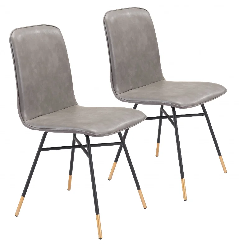 Set of Two Gray And Black Upholstered Faux Leather Dining Side Chairs