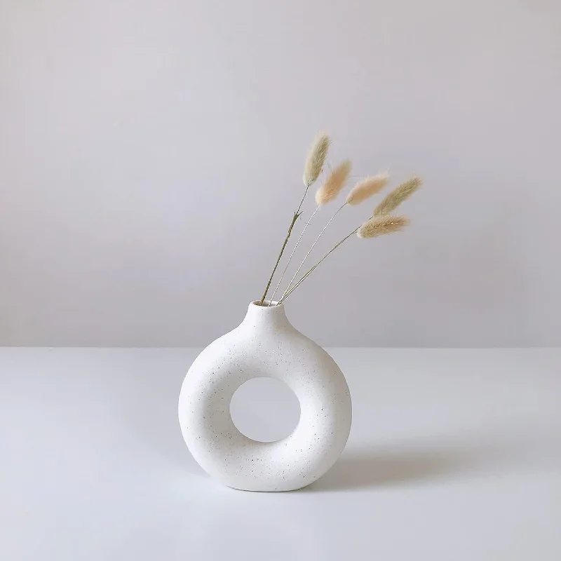 White Ceramic Vases For Pampas Grass,Water Drop Design Doughnut Vase Modern Ho