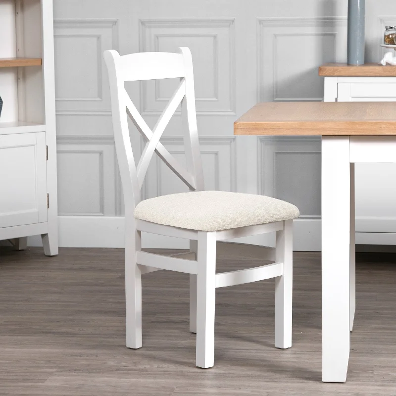 Windsor White Cross Back Chair Fabric Seat