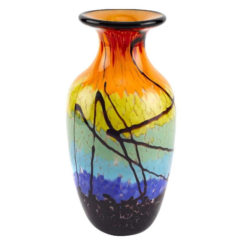 10.5 Mouth Blown Art Glass Urn Shape Decorative Vase