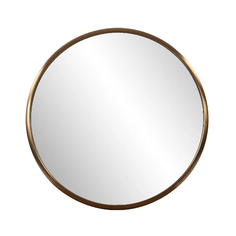 20" Antiqued Brass Round Metal Framed Accent Mirror