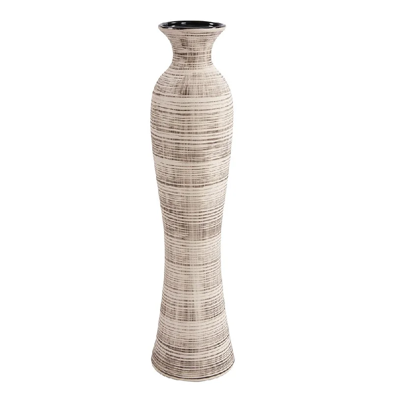 31" Ceramic Brown and Beige Striped Bud Floor Vase