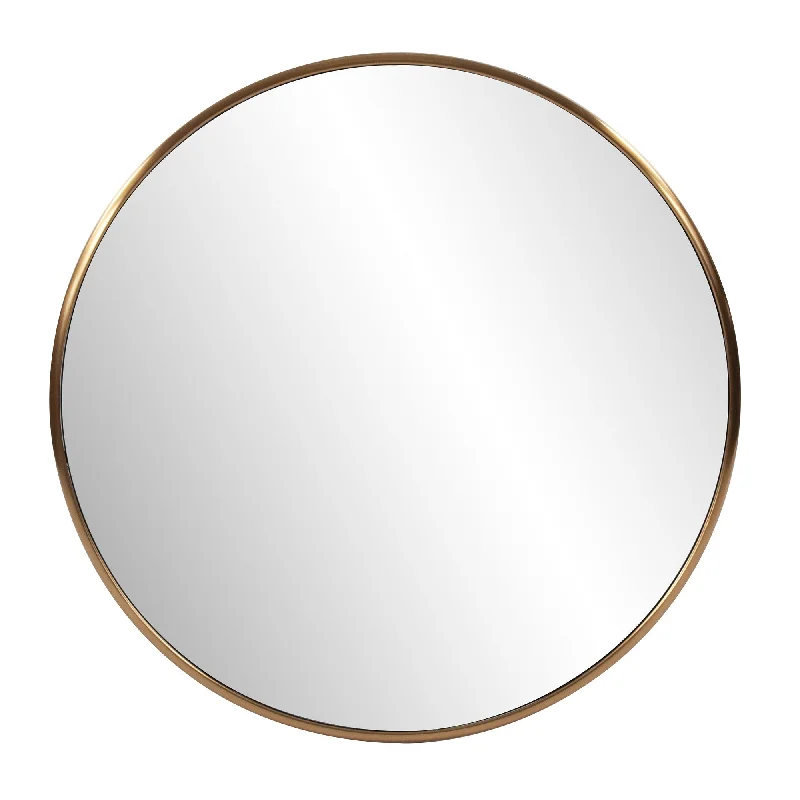 32" Antiqued Brushed Brass Round Wall Mirror