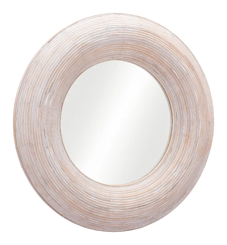 32" Beige Round Framed Accent Mirror