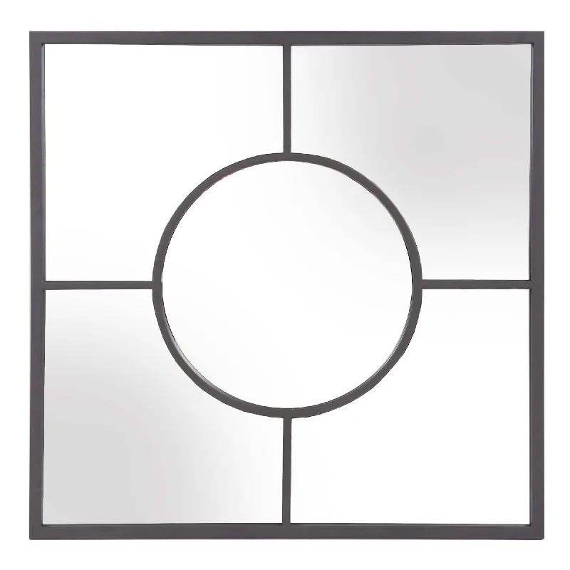 Graphite Geometric Design Square Metal Wall Mirror