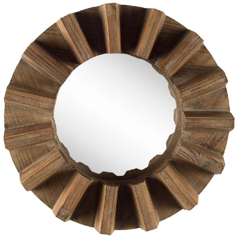 Sprocket 17" Round Walnut Finish Frame Wall Mirror