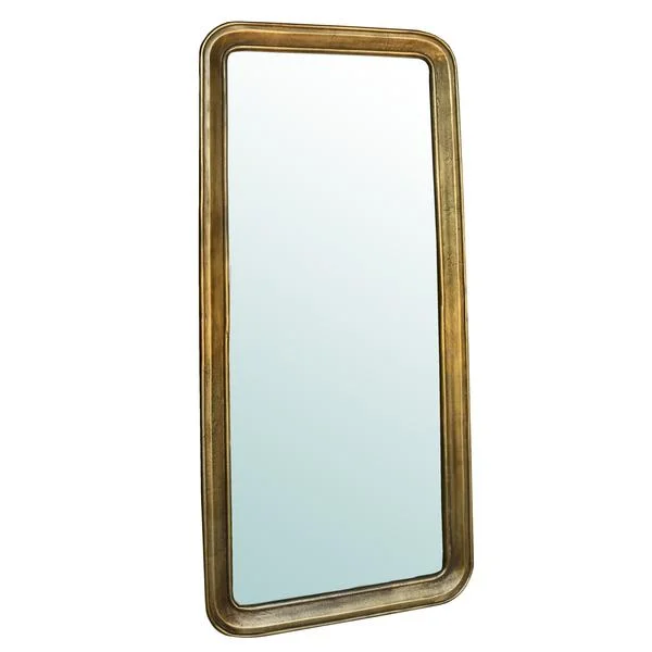 Benzara 58 Inches Metal Encased Wall Mirror, Brass