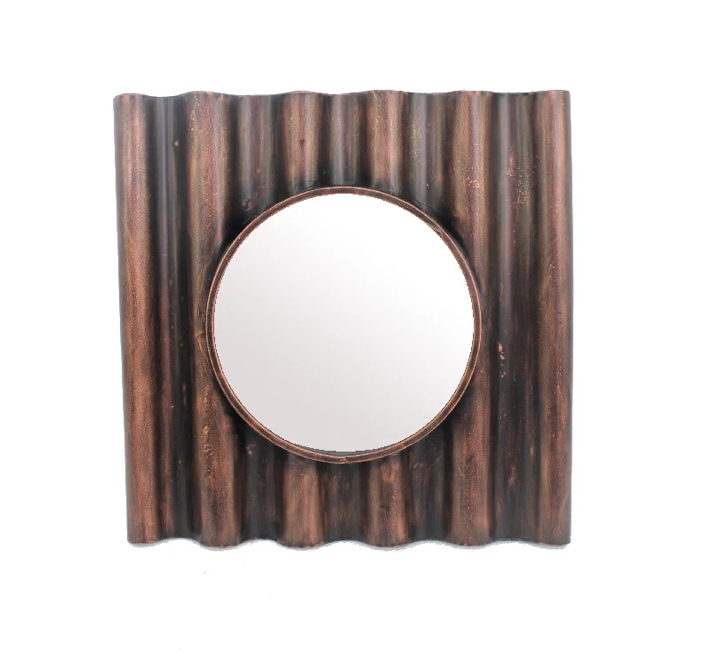 Benzara Traditional Style Wooden Round Mirror with Panpipe Style Frame , Brown