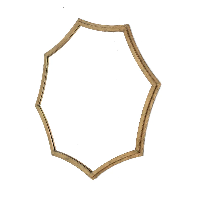 Benzara Wooden Wall Mirror with Curved Hexagram Shape Frame, Brown