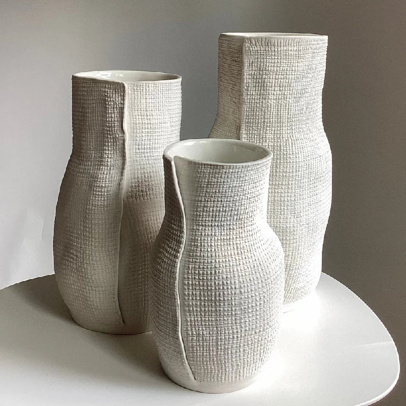 Burlap Bottle Collection - Ceramic Glazed Vases