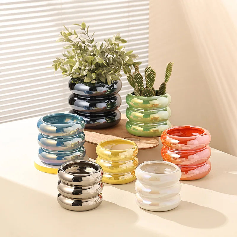 Ripple Ring Glazed Ceramic Vase and Desktop Organizer