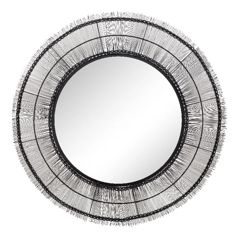 Sagebrook Home 43`` Round Wire Wall Art W/ Mirror, Black Wb